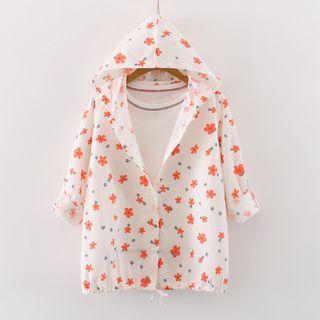 Floral Print Buttoned Hooded Jacket