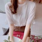 Tie-sleeve Lace-trim Blouse Ivory - One Size