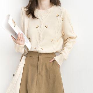 Floral Embroidered Sweater Almond - One Size