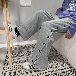 Buttoned Wide-leg Sweatpants