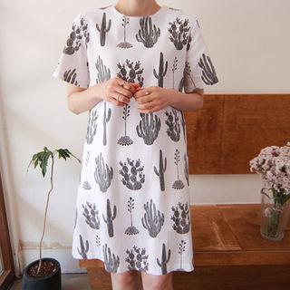 Round-neck Pattern Linen Dress
