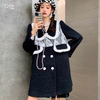 Double Breasted Lace Panel Frill Trim Coat