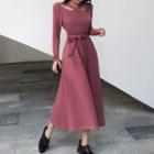 Long-sleeve Cut Out Midi A-line Dress