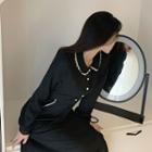 Lace Long-sleeve Dress Black - One Size