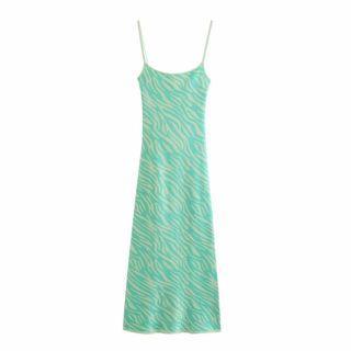 Spaghetti-strap Zebra Print Open-back Midi Sheath Dress