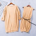 Set: Long Cardigan + Sleeveless Knit Dress Light Gray - One Size
