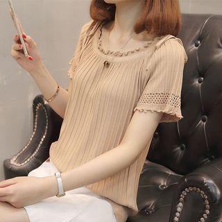 Knit Pleated Short-sleeve T-shirt