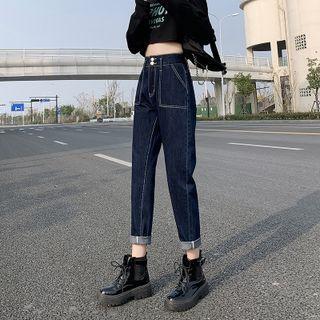 High-waist Double-button Straight Leg Harem Pants