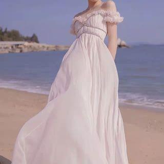 Short-sleeve Cold Shoulder Maxi A-line Dress