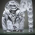 Set: Fleece-lined Lettering Zip Hooded Jacket + Sweatpants