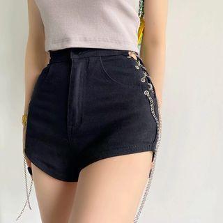 Chain Strap Lace-up High-waist Denim Shorts