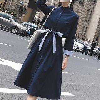 3/4-sleeve A-line Trench Coat Dress