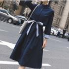 3/4-sleeve A-line Trench Coat Dress