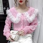 Puff-sleeve Lace Ruffle Shirred Blouse