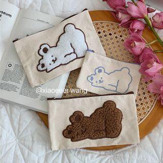Bear Print Canvas Pouch