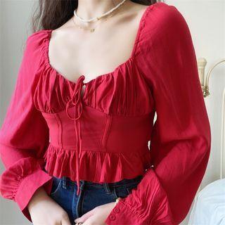 Ruffle Hem Cropped Blouse