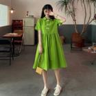 Frog-button A-line Dress Avocado Green - One Size