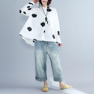 Long-sleeve Dotted Oversized Shirt