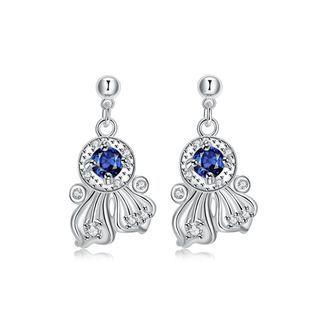 Elegant And Noble Geometric Stud Earrings With Blue Cubic Zircon Silver - One Size