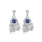 Elegant And Noble Geometric Stud Earrings With Blue Cubic Zircon Silver - One Size