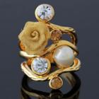 18k Gold Plated Faux Pearl Flower Ring