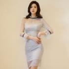Lace Bell-sleeve Bodycon Dress