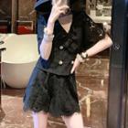 Short-sleeve Ruffled Lace Top + Lace Shorts
