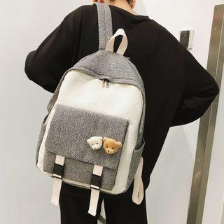 Bear Brooch Buckled Two-tone Backpack