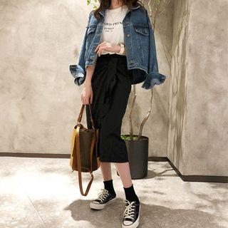 Tie-front Midi Skirt Black - One Size