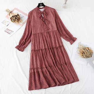 Tie-neck Floral Tiered Chiffon Dress