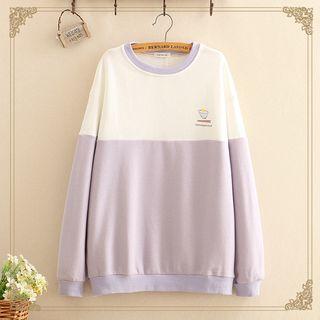 Printed Collar-block Long-sleeve Thin Sweater