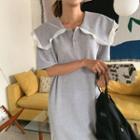 Frill-trim Wide Collar Dress Gray - One Size