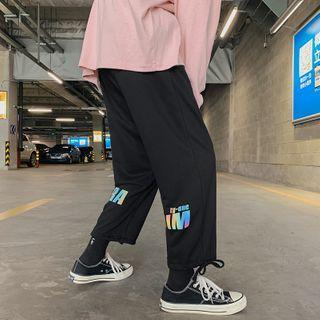 High-waist Reflective Letter Printed Sweatpants