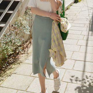 Slit Knit H-line Midi Skirt