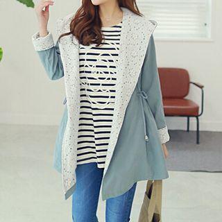 Lace Panel Hooded Drawstring Jacket