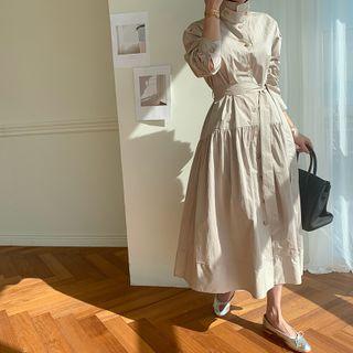 Funnel-neck Maxi Shirtdress & Sash