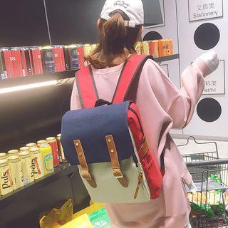 Colour Block Buckled Canvas Backpack