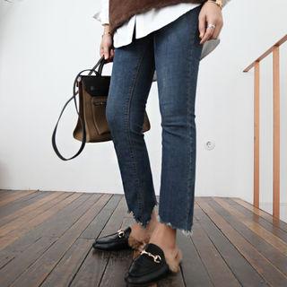 Fray-hem Brushed Fleece Jeans