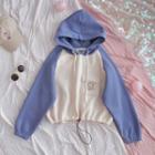 Two Tone Cropped Hoodie Purple & Milky White - One Size
