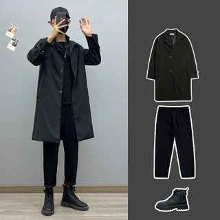 Plain Trench Coat / Long-sleeve Plain T-shirt / Plain Straight Leg Pants