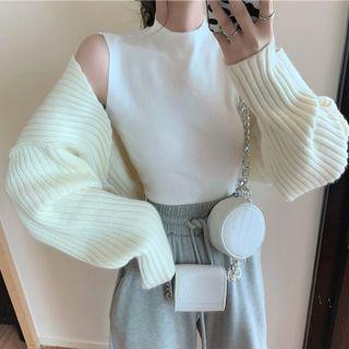 Plain Knit Cardigan / Sleeveless Plain Top