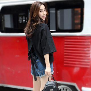 Elbow-sleeve Split-back T-shirt