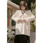 Wide-collar Frill Trim Button Coat Almond - One Size