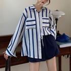Striped Shirt / Plain Wide-leg Shorts