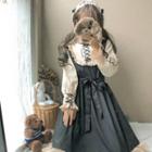 Mock Two-piece Long-sleeve A-line Dress / Headpiece