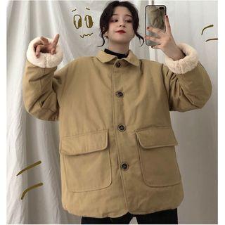 Faux Shearling Trim Buttoned Jacket