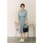 Gathered-waist Long Shirtdress