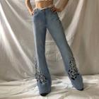 High-waist Flower Detail Boot-cut Jeans