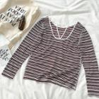 Striped Cut Out Back Long-sleeve Top