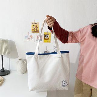 Lettering Canvas Tote Bag Blue - One Size
